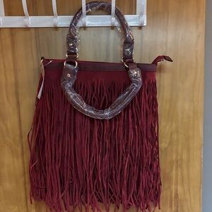 NWT Heritage West Wine Fringe Western  Handbag